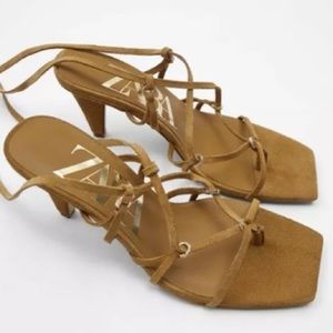 NwT Zara Tan Suede Lace-up Heel Sz 6.5